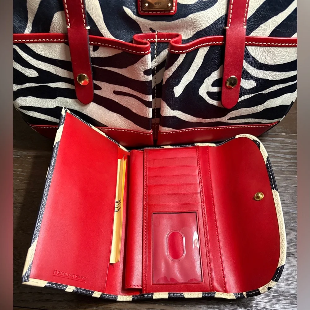 Dooney & Bourke Black and White Zebra Shoulder Bag with Red Trim - Picture 8 of 10